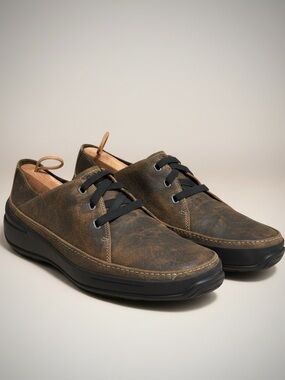 Ahnu Distressed Leather Brown Slip On Oxfords Fold Back Loafer